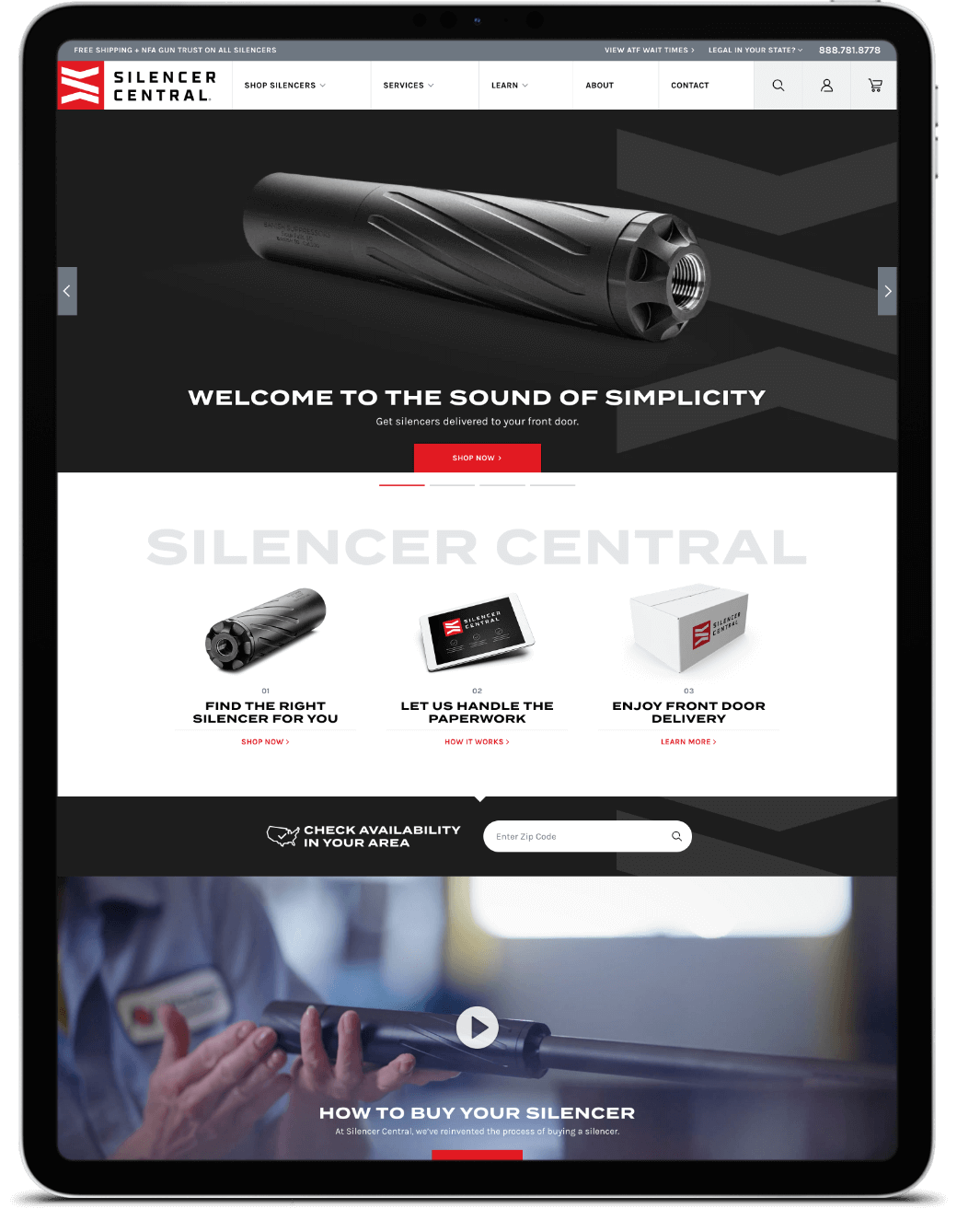 Silencer central website homepage screenshot